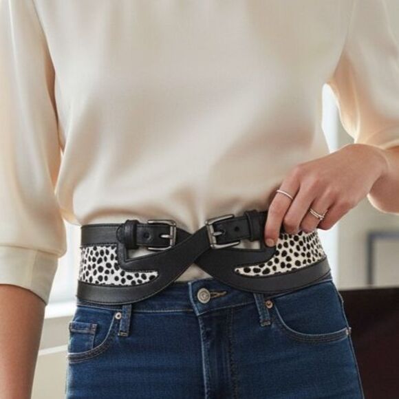 DESIGNER WORTH NY BLACK/WHITE ANIMAL PRINT LEATHER /PONY HAIR 3\